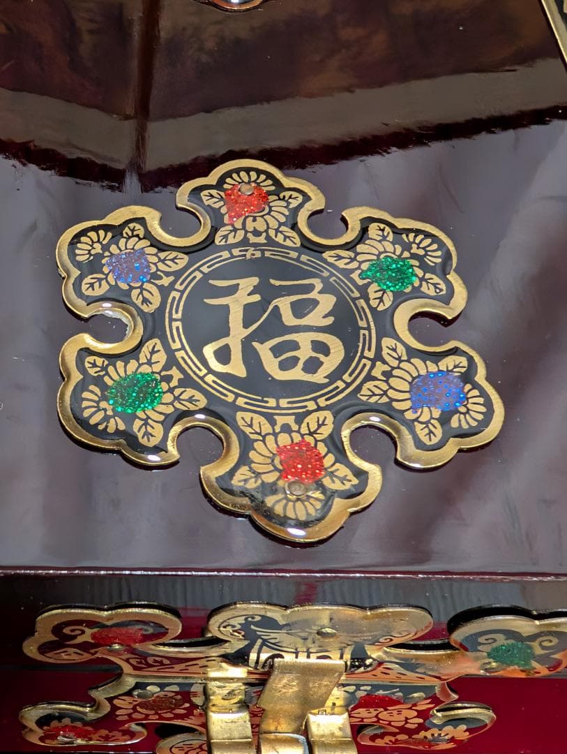 漆　小物入れ　宝石箱　ジュエリーボックス　鏡付　アンティーク　アジアン