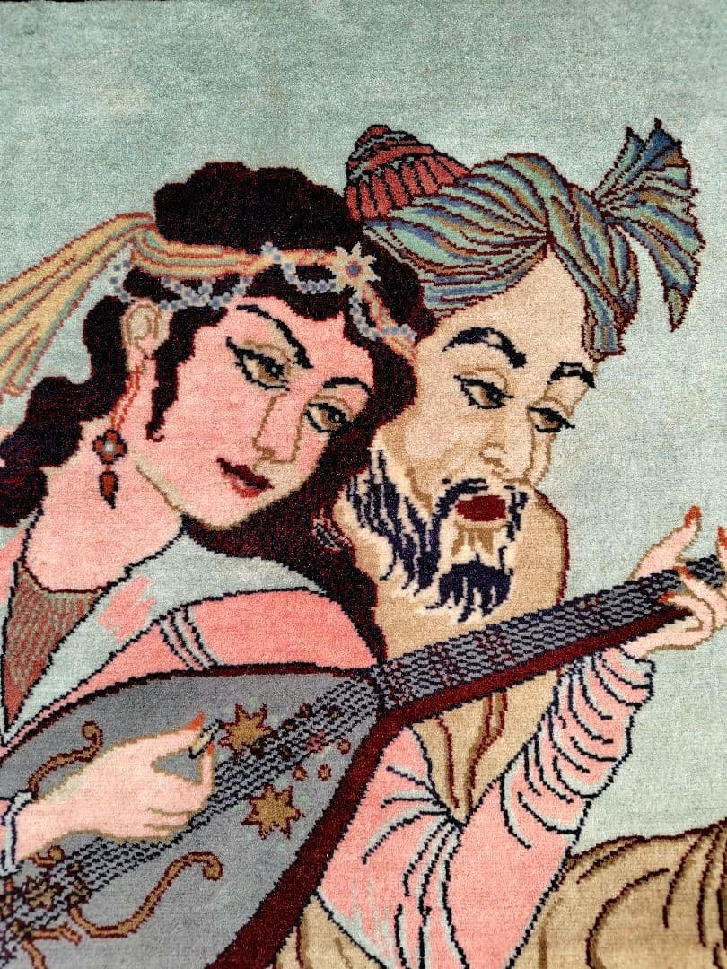 【恋人たちのランデブー】パキスタン手織りウールタペストリー　白黒の鳥絵壺