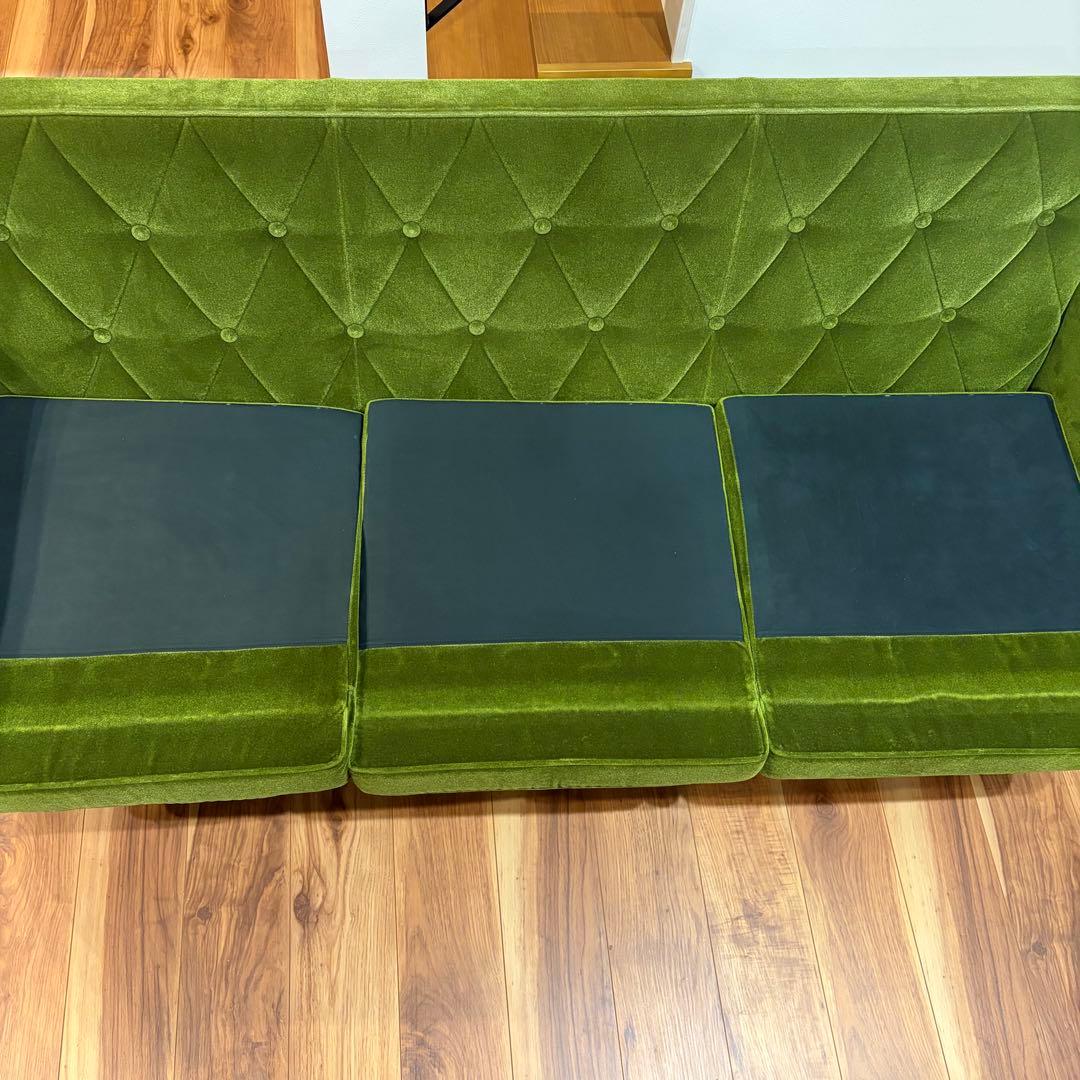 【送料込】カリモク60 ロビーチェアモケットグリーン　3シーター