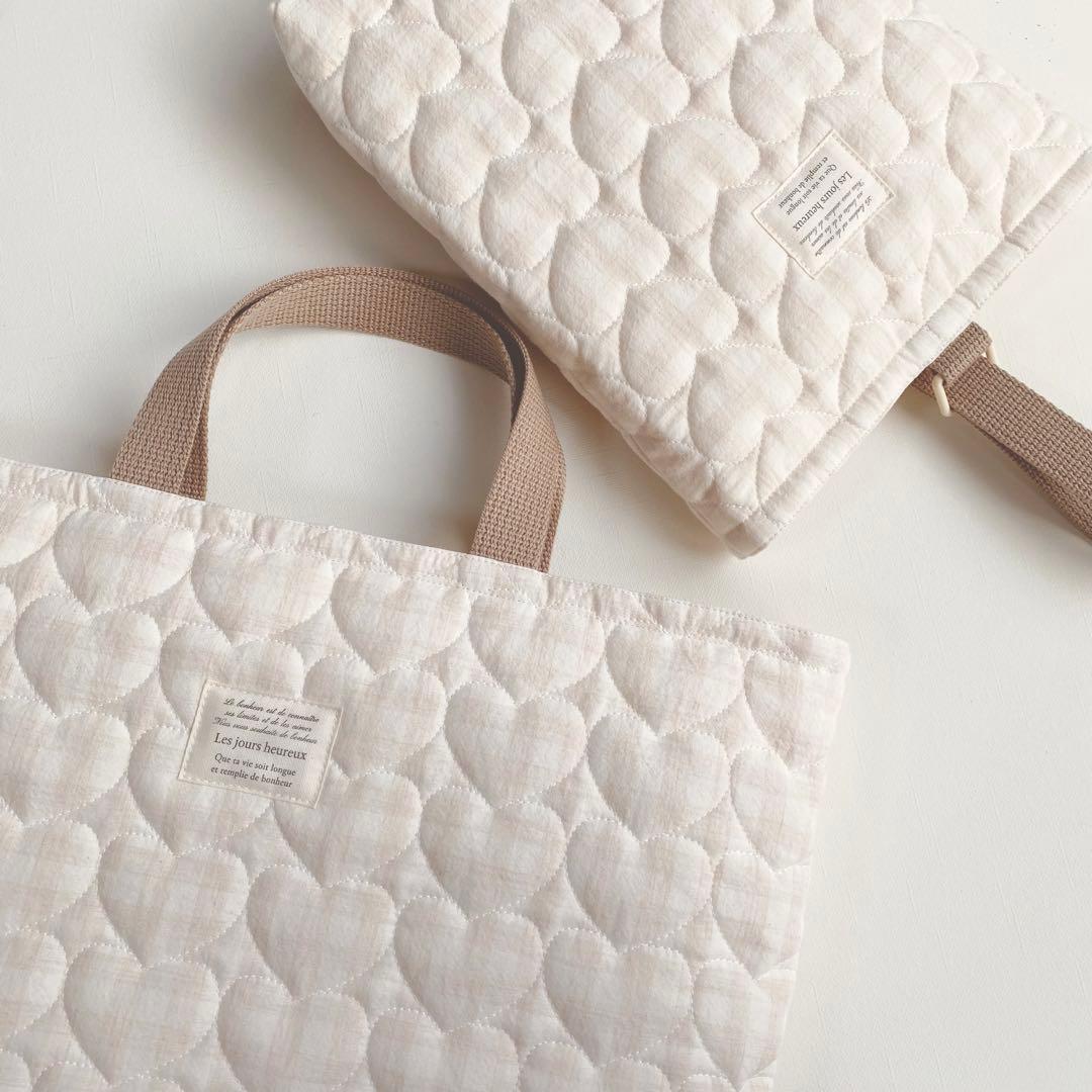 ハート　キルト　入園入学　3点セット　チェック　韓国　生地　女の子