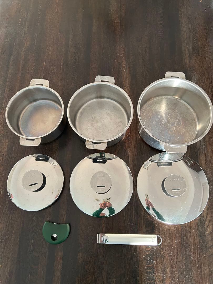 CRISTEL深鍋16・18・20㎝+クッキングバスケット+ハンドル