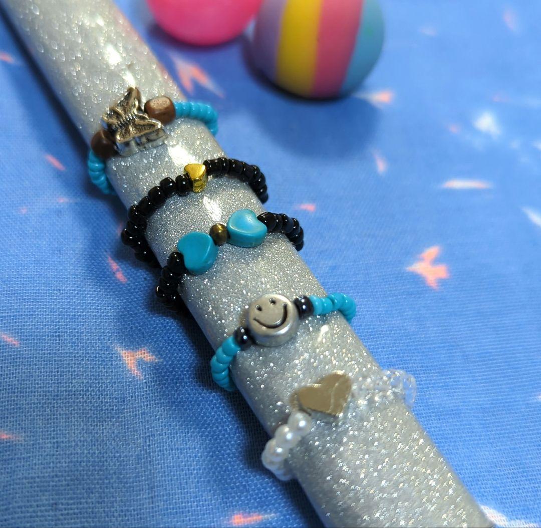 画面画面ハンドメイド にこちゃんスマイリーリング他指輪5点セット BB-50