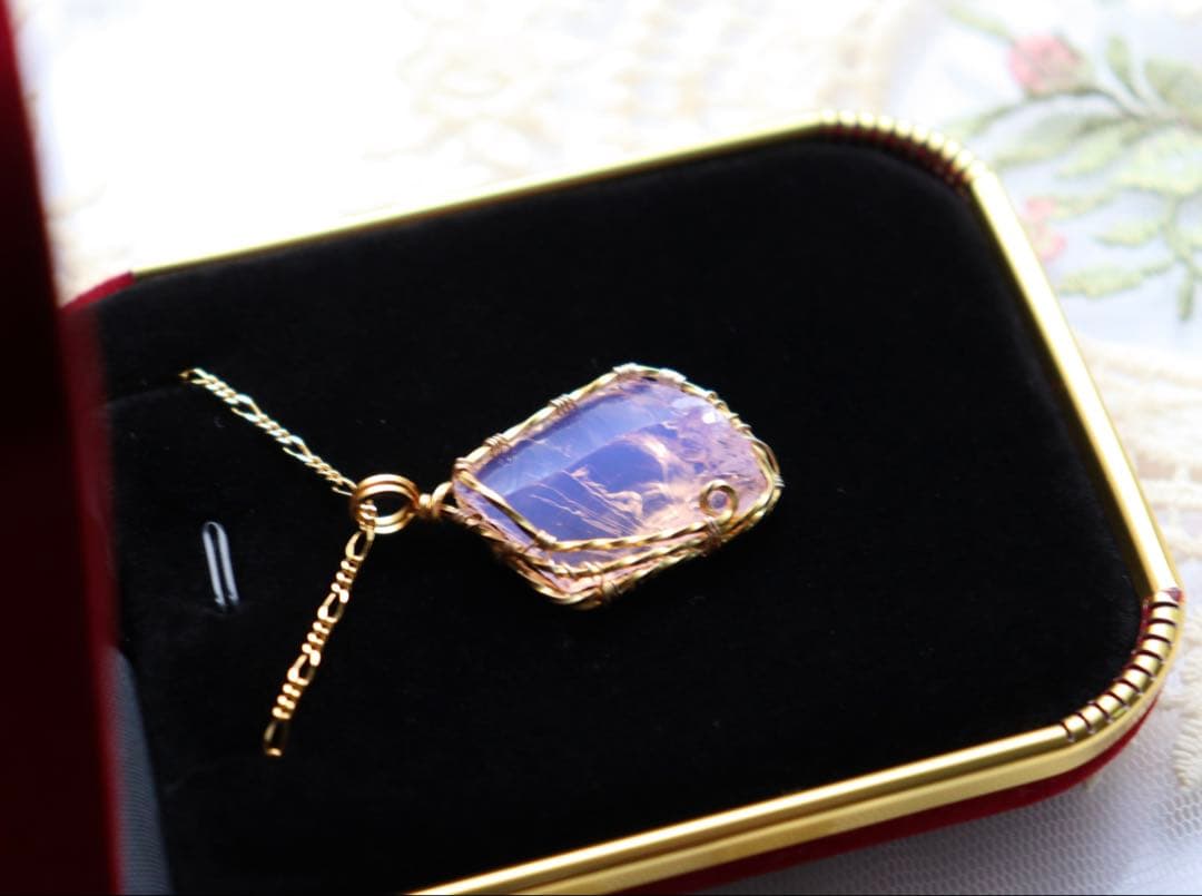 アンダラクリスタル︎︎ワイヤージュエリーネックレス⟡ミルキーピンク︎︎⟡天然石ペンダント