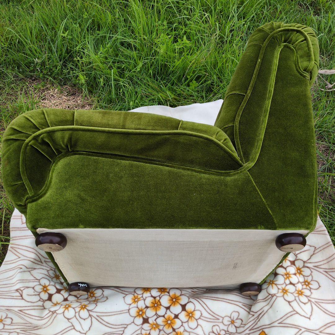 昭和レトロ オールド カリモク グリーン モケット 1人掛け ソファ①ベルベット