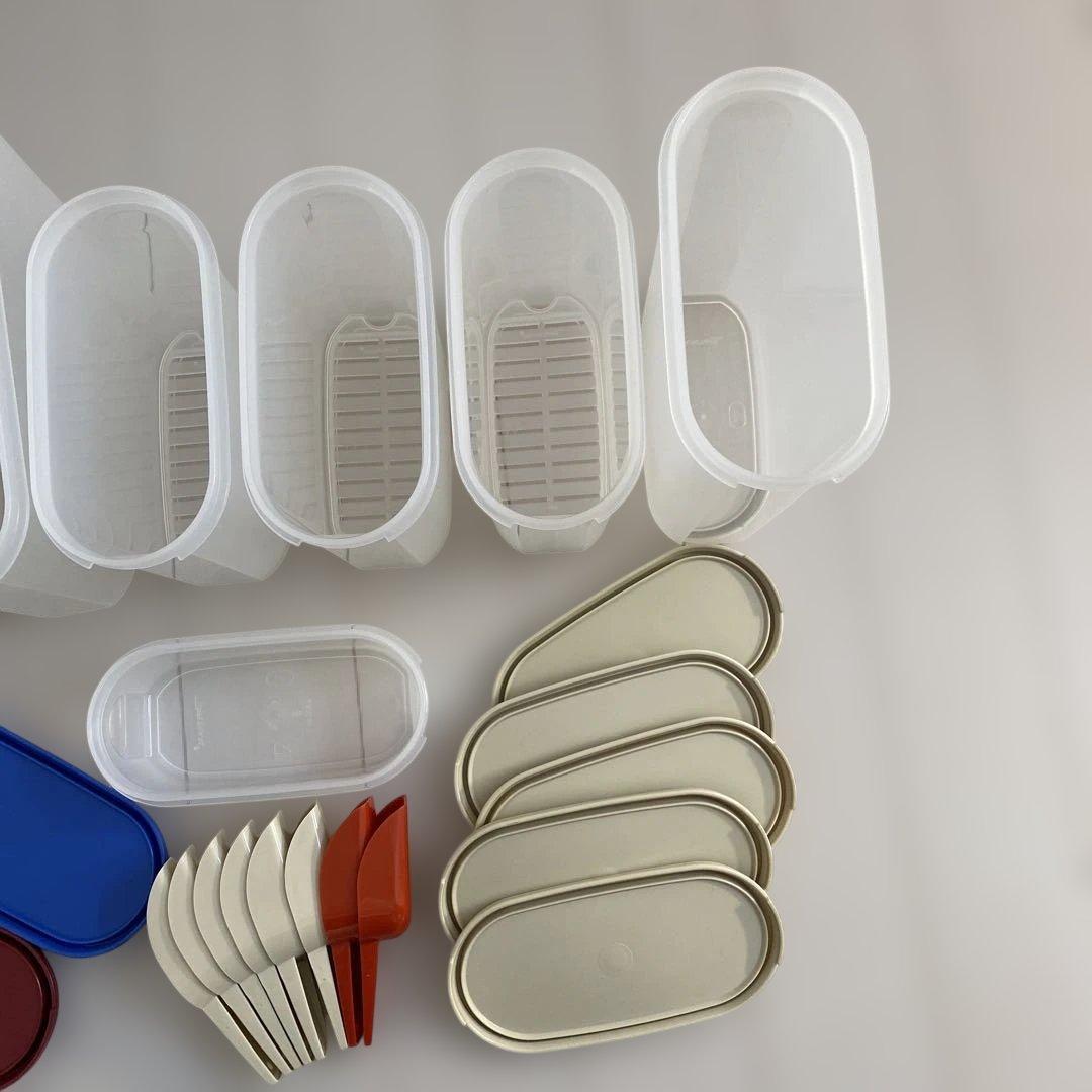 Tupperware MM楕円7個 (すのこ付き3個)＆スプーン