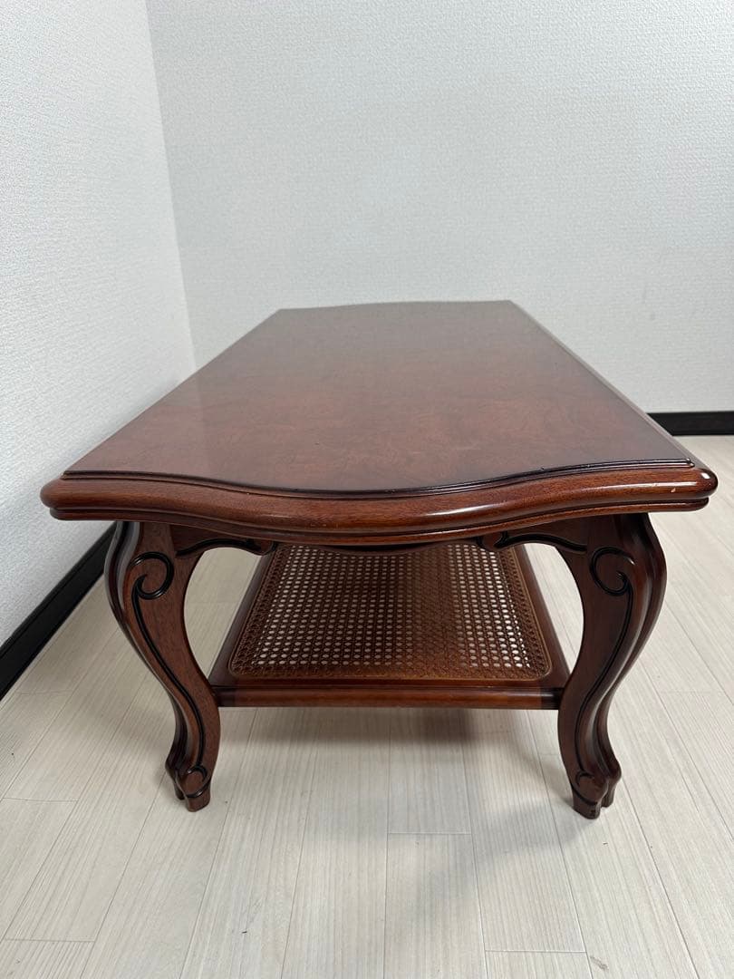 カリモク コロニアル センターテーブル 棚付き ラタン張り ローテーブル※i4※