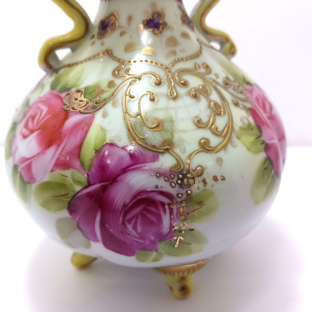 Y3036-1 オールドニッポン ハンドペイント 花絵 花瓶　　L