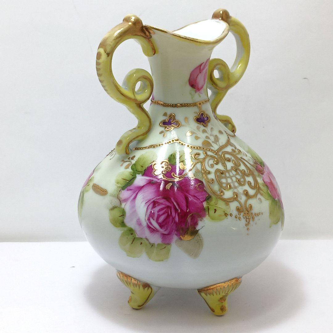 Y3036-1 オールドニッポン ハンドペイント 花絵 花瓶　　L