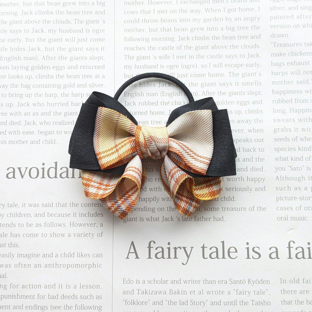 リボン　ヘアゴム♡riana ribbon♡イエローチェック♡秋冬♡ハンドメイド
