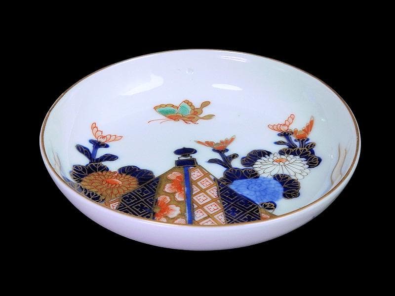 古伊万里　色絵　蝶に菊の図　４寸皿　５枚　C109AS-DAe