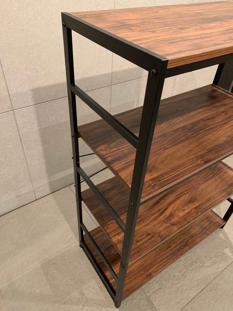 アイアンラック木製4段 ブラウンアイアン＋木製棚ディスプレイ