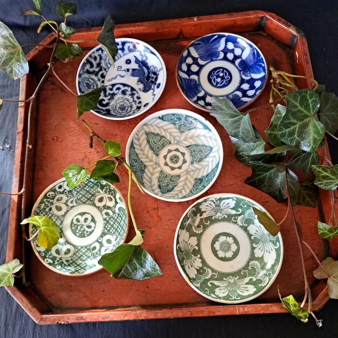 「おもしろ ！昭和の印判皿(直径11cm)」 瀬戸焼き 5枚セット 骨董アンティ