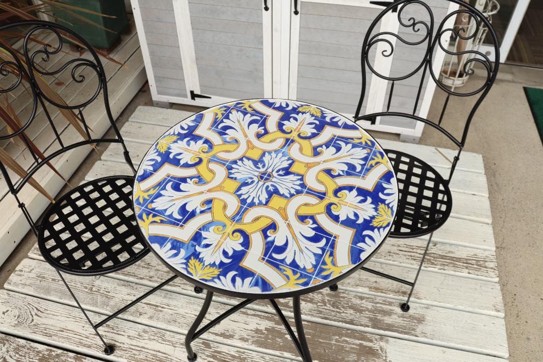 ガーデンテーブルセット アイアン イタリアンイエロー 3点セット