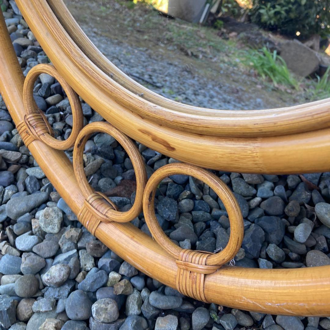 ◾️ラタンフレームミラー 籐 壁掛け鏡 　アンティーク　ウォールミラー