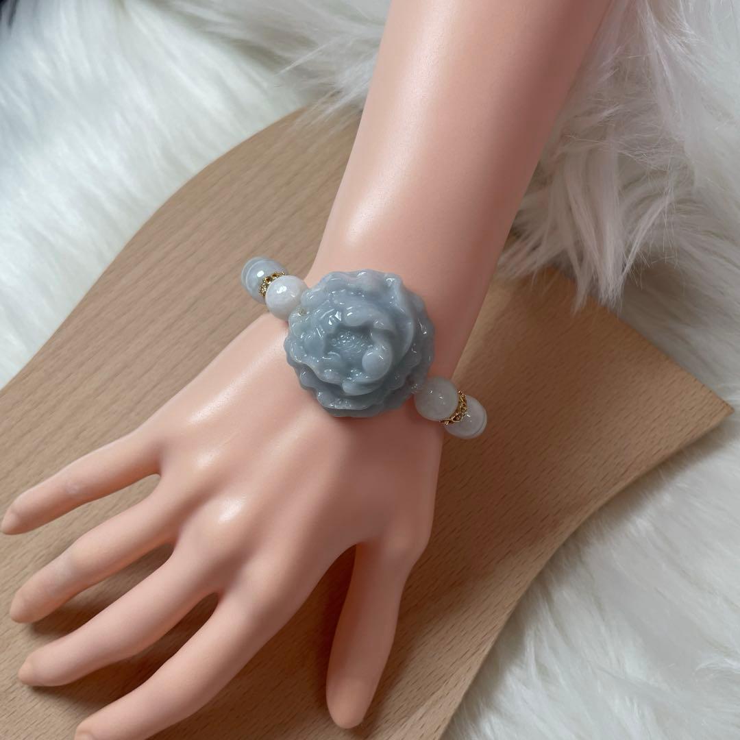 天然石 翡翠花彫　翡翠 ブレスレット