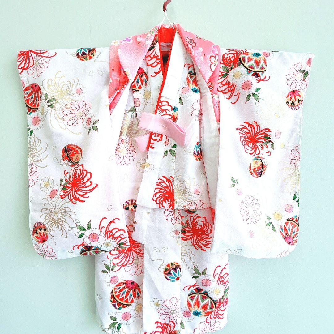 フルセット新品未使用　箱入り　七五三3歳　被布＆長着＆長襦袢＆小物　ピンク白