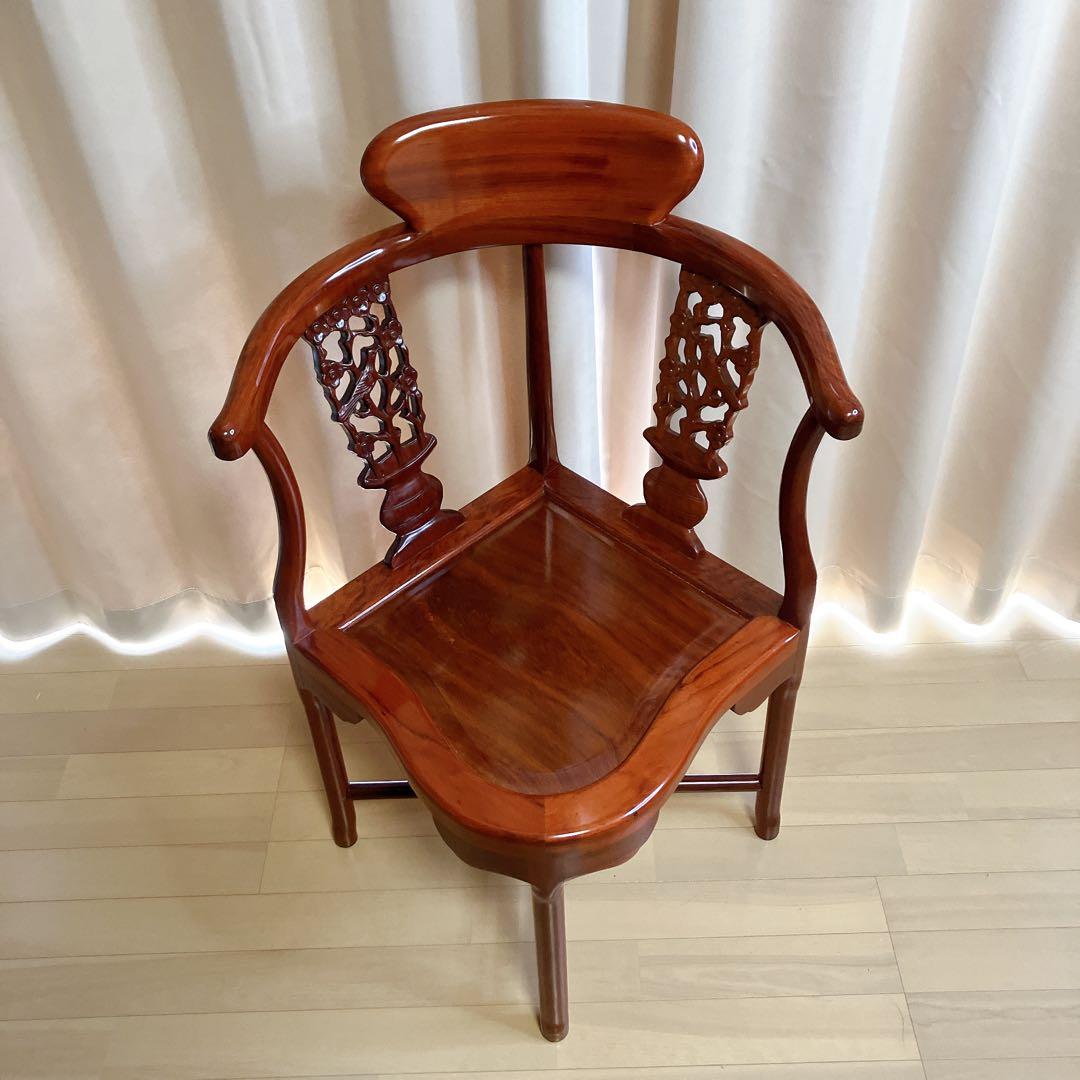 【ビンテージ】唐木調 透かし彫り アームチェア 無垢材 中国家具