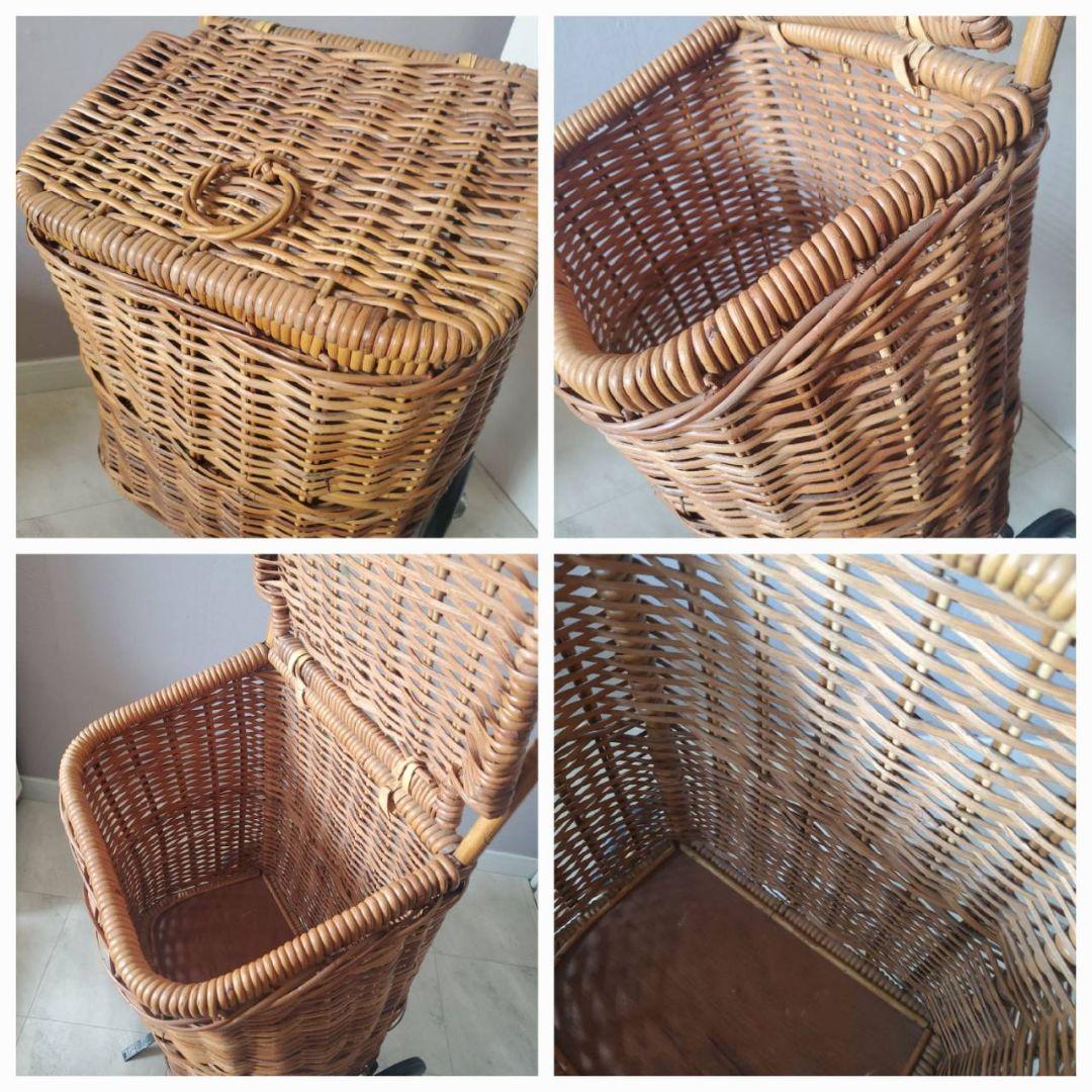 アンティーク ラタン 籐 キャリーバスケット キャリーバッグ カート 希少