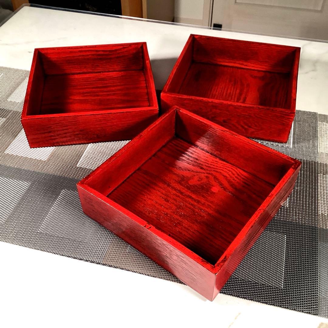 けやき　三段重　赤