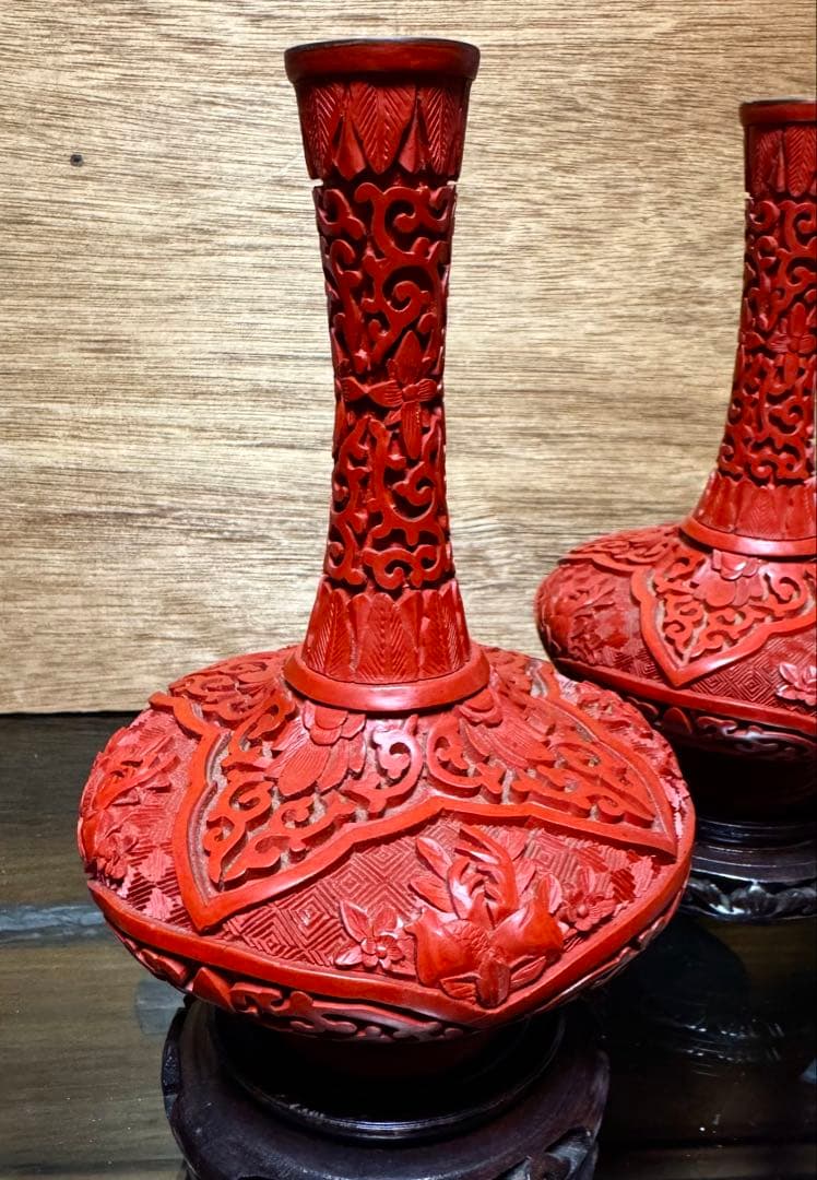 堆朱の花瓶 2点セット 中国美術