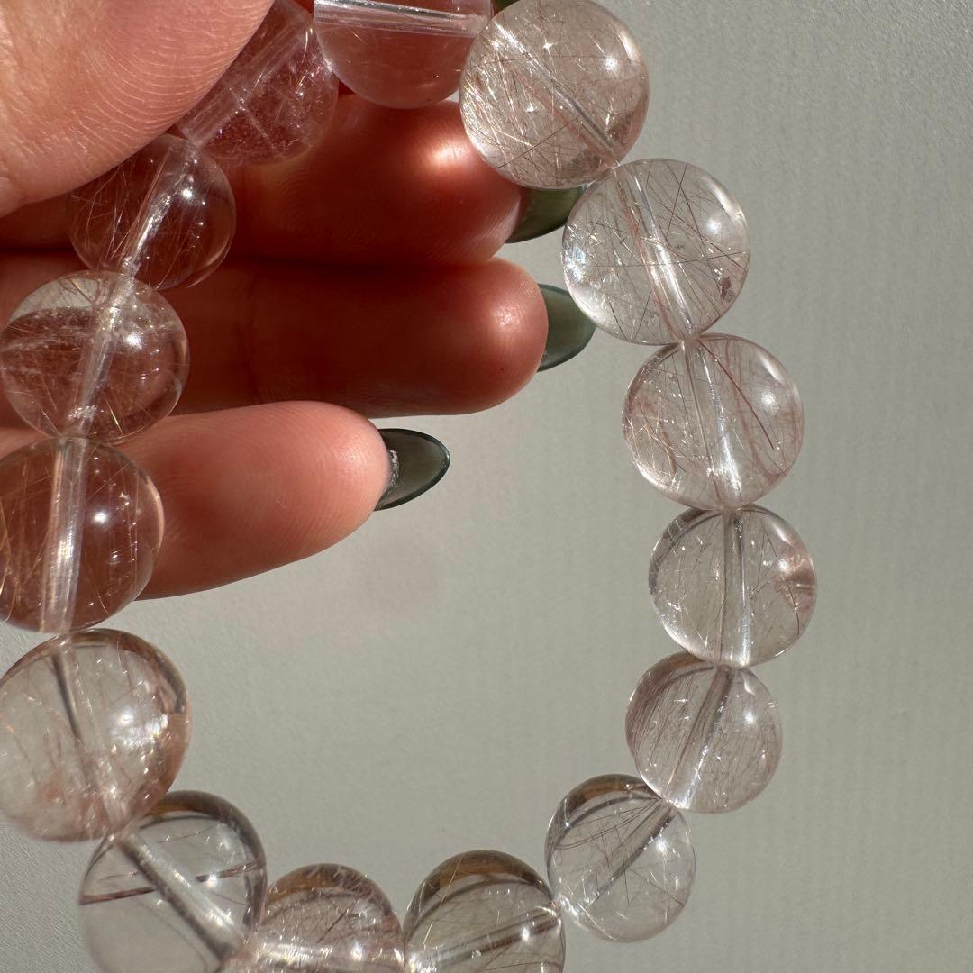 一点物　天然石　ハンドメイドブレス　ピンクサゲニティッククォーツ　ピンクサゲ　②