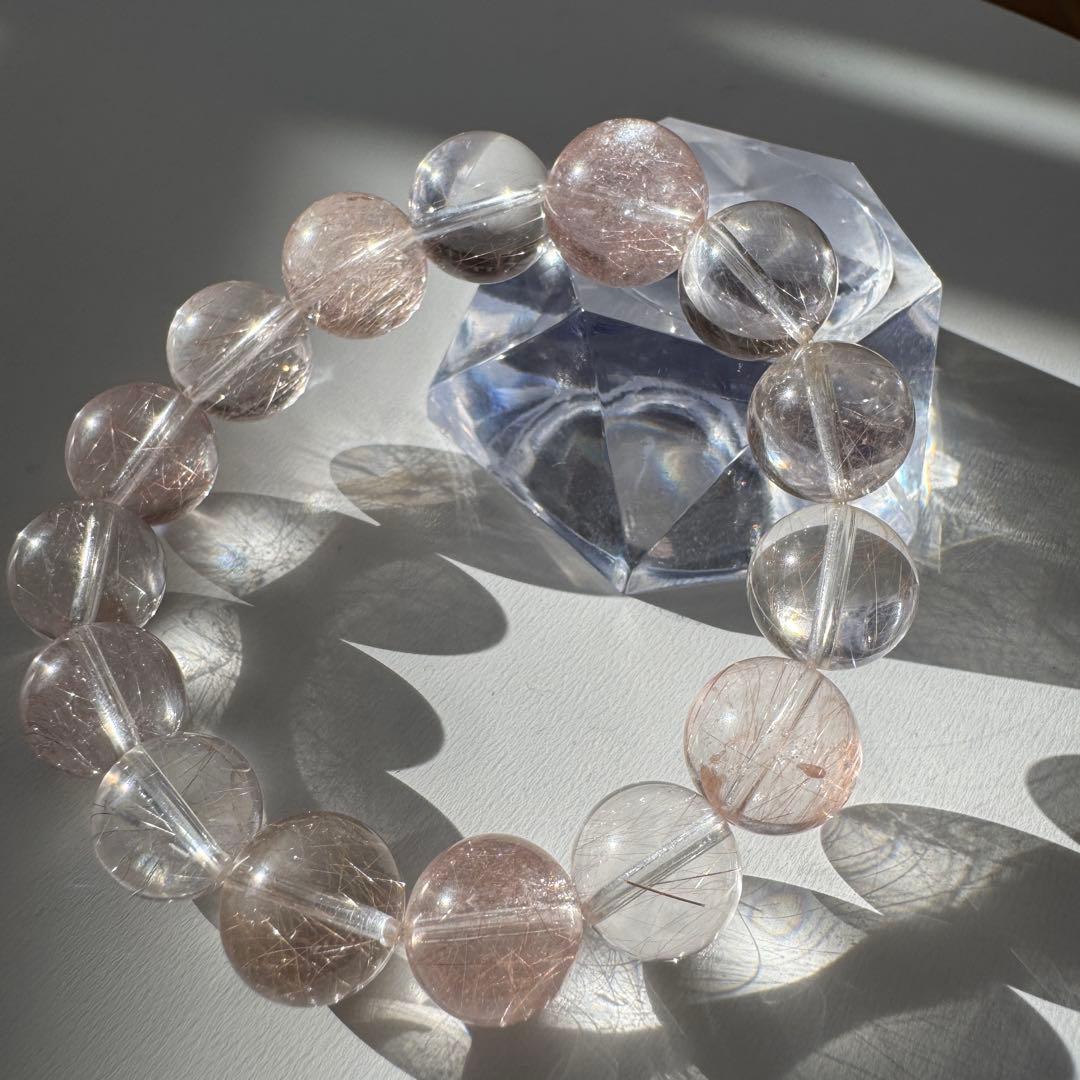 一点物　天然石　ハンドメイドブレス　ピンクサゲニティッククォーツ　ピンクサゲ　②