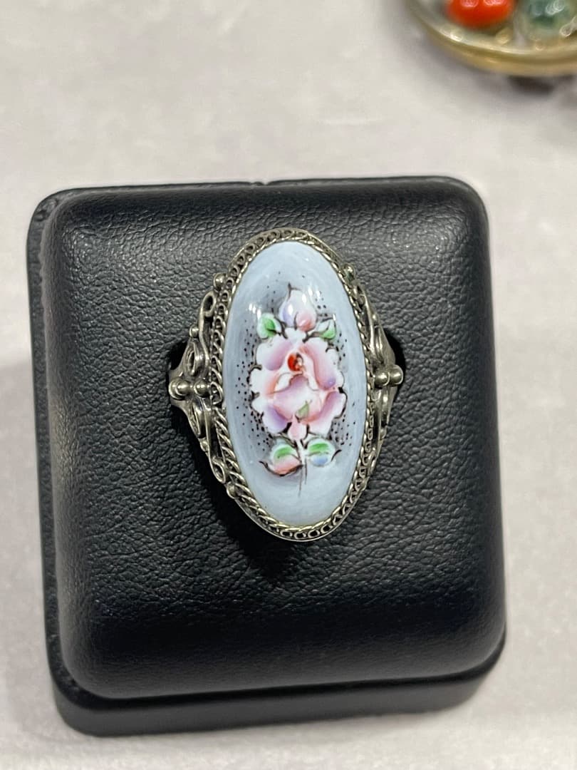 ANTIQUE アンティーク 手描き 七宝焼き フィリグリー リング