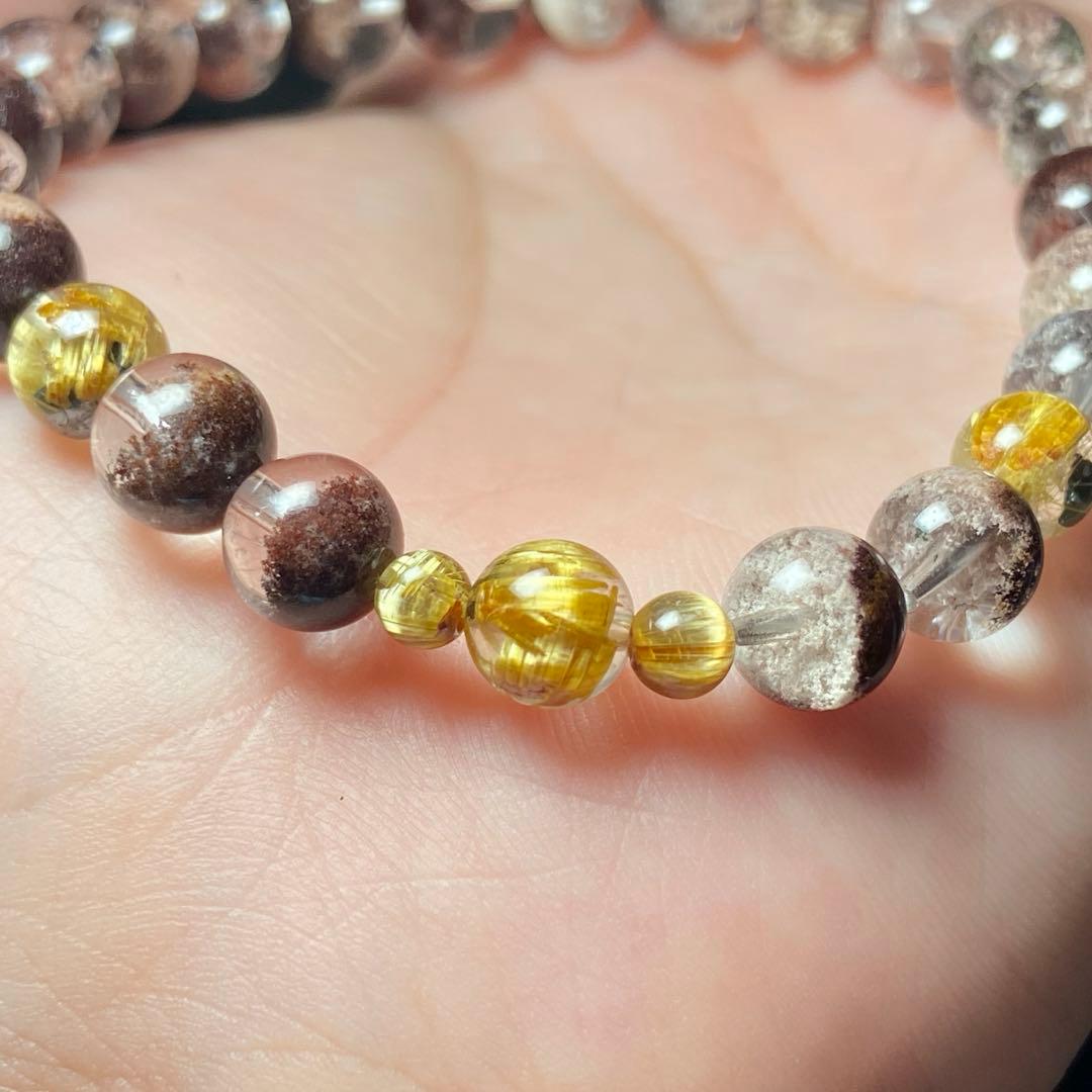 極上　ガーデン＆キャッツアイタイチンルチルクォーツ　ブレス