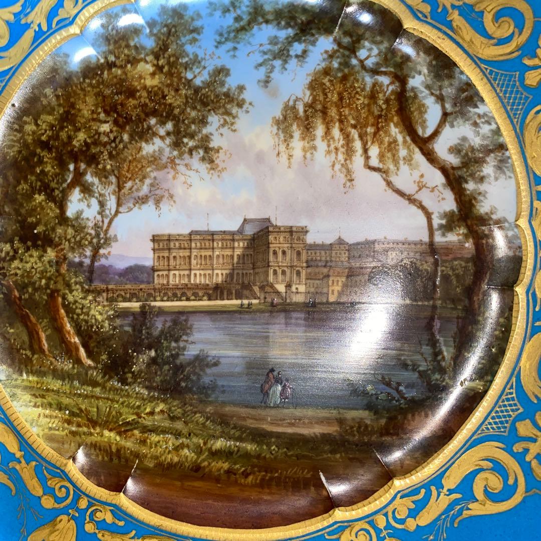 セーブル 風　手書き絵皿　ベルサイユ宮殿　25cm