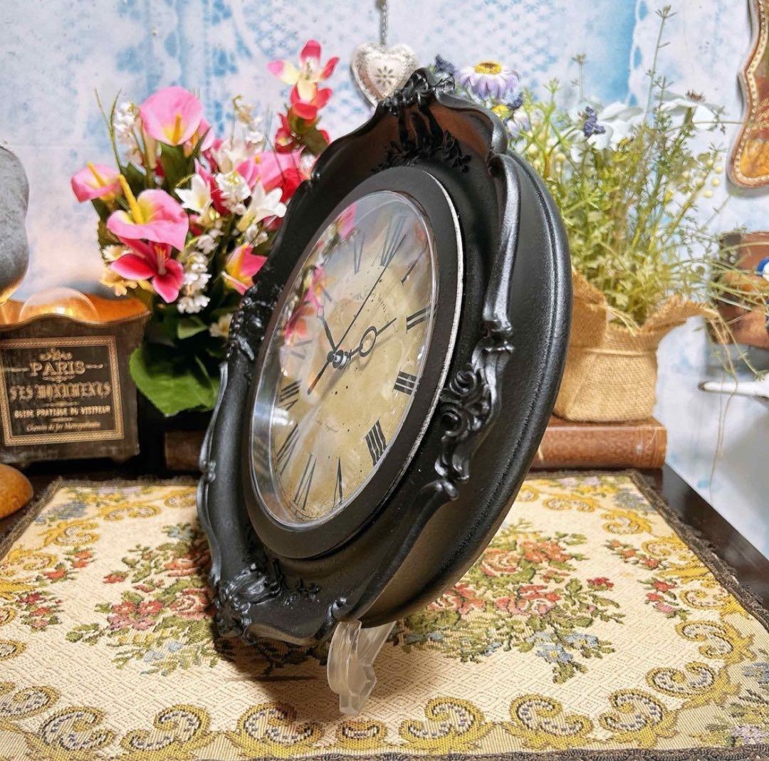 アンティーク雑貨 ロココ調 ウォールクロック（ブラック②） 壁掛け時計