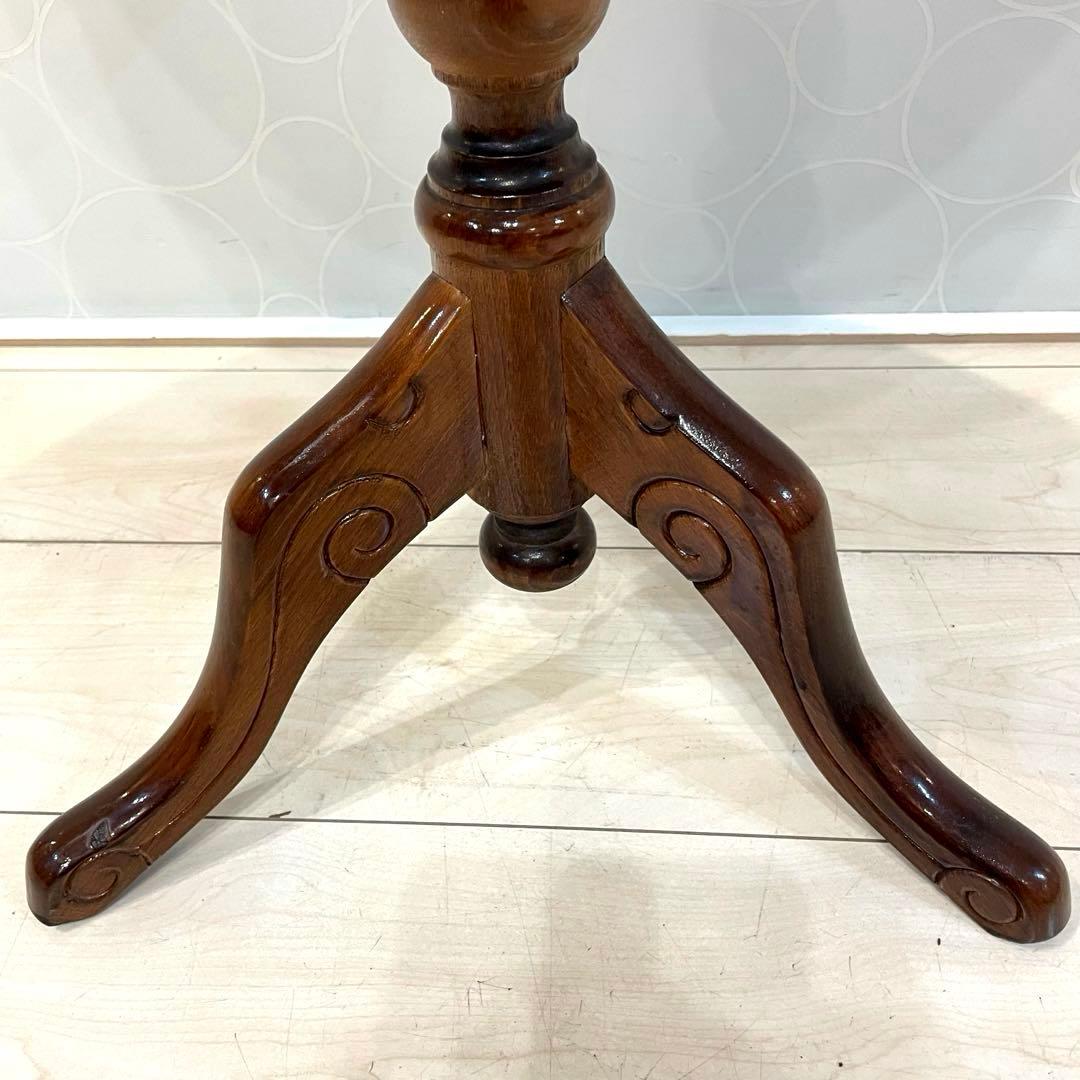 アンティーク調 木製 丸テーブル 象嵌 サイドテーブル 猫脚 北欧 クラシック