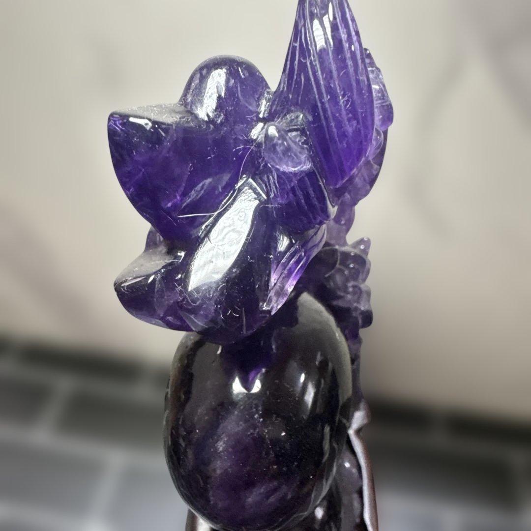 【コレクション】ウルグアイ産アメジスト 龍彫刻 約1.18kg 台座付