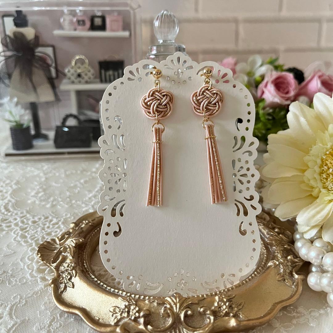 ☆❤️ 水引き　水引　梅結び　桜色　タッセル　ピアス　イヤリング　ハンドメイド