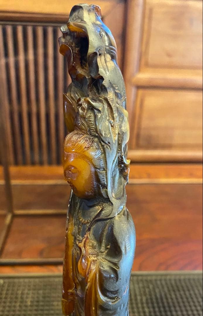 彫刻　弥勒菩薩　バッファロー角 鑑賞台座ケース付　３点セット ヴィンテージ　レア