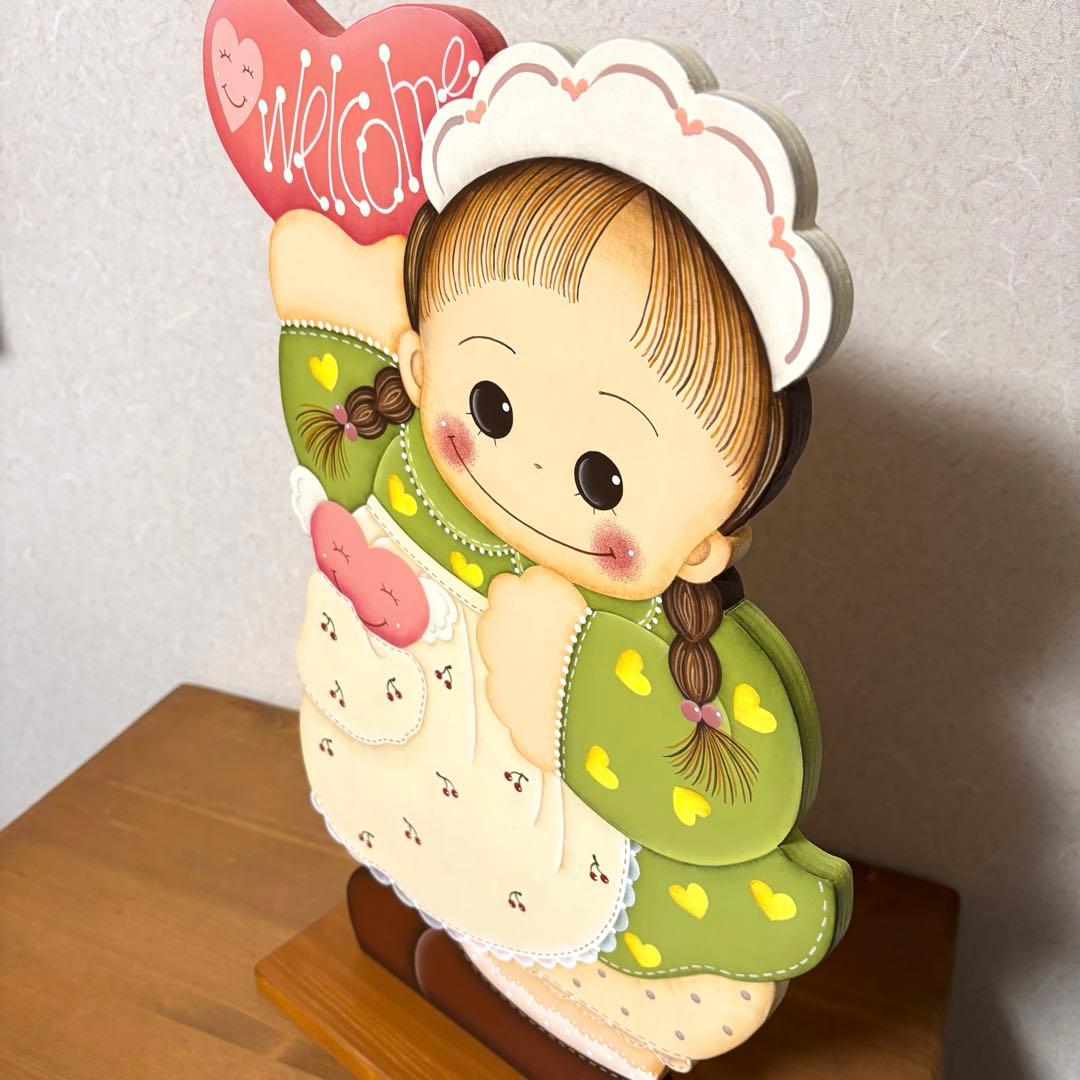 トールペイント　可愛い女の子　2体セット　カントリー雑貨　置物
