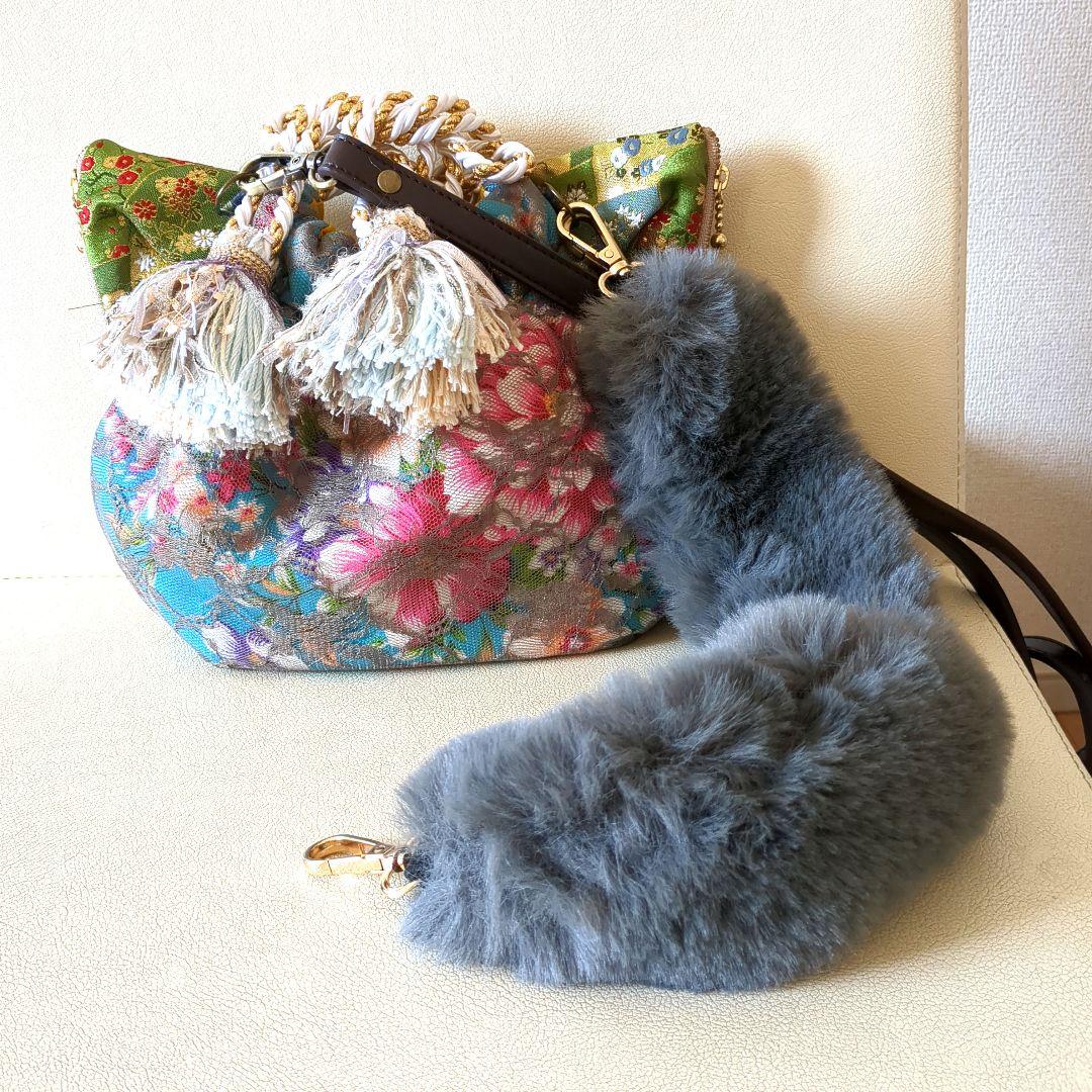 猫耳ショルダーバッグ　巾着　台湾花布