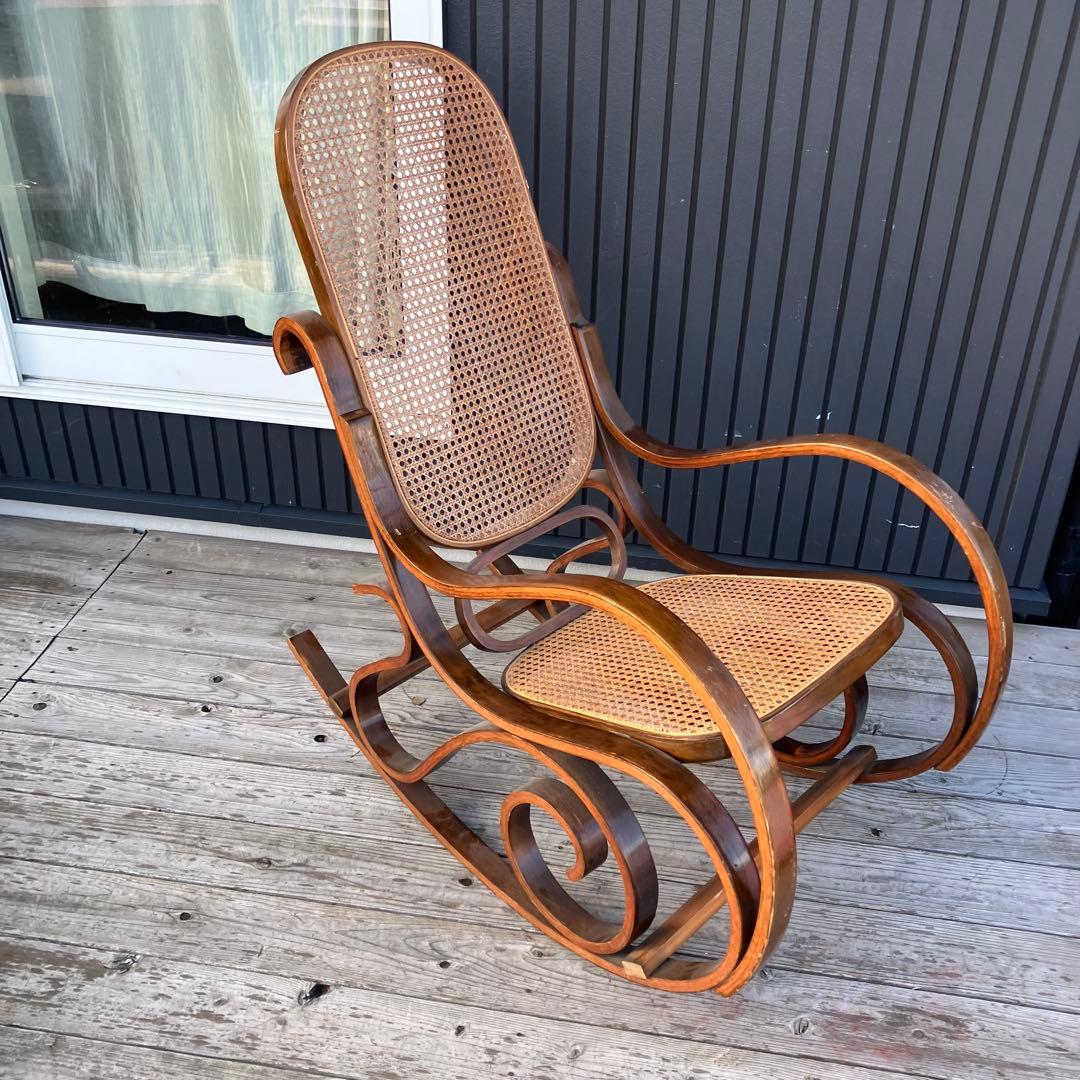 昭和レトロ 木製 ベントウッド ラタンロッキングチェア アームチェア 古家具