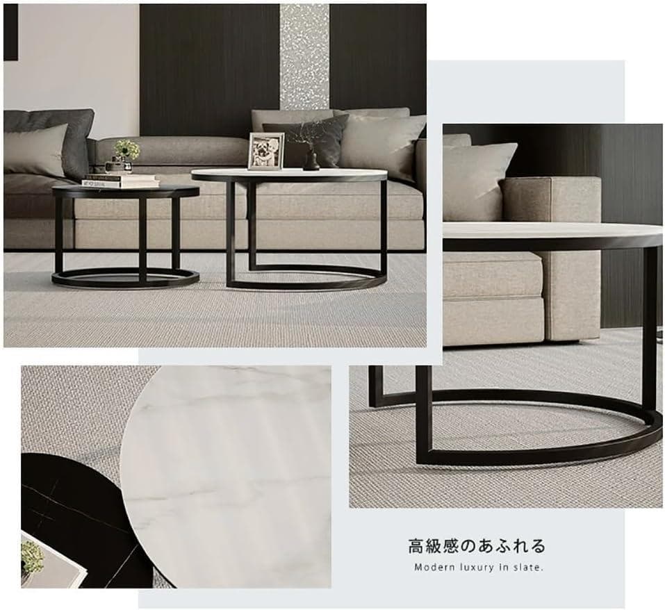 70【目玉商品】円形テーブル 大理石風 ネストテーブル センターテーブル