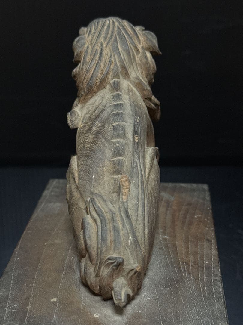 江戸期 安政六年 江州彦根 彫工師 西川重◯ 作 木彫 狛犬 獅子 一対