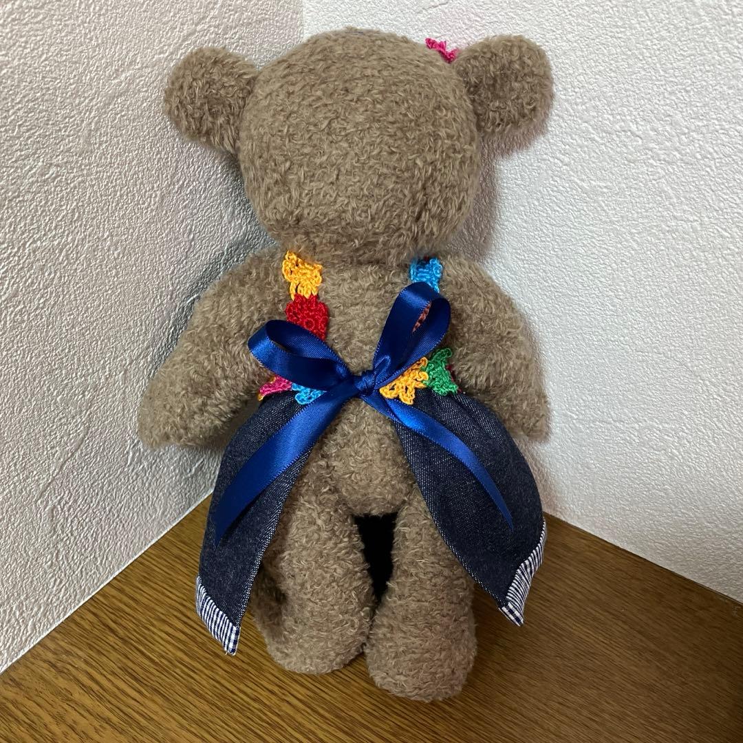 ハンドメイド　テディベア　お花モチーフのお洋服と髪飾り
