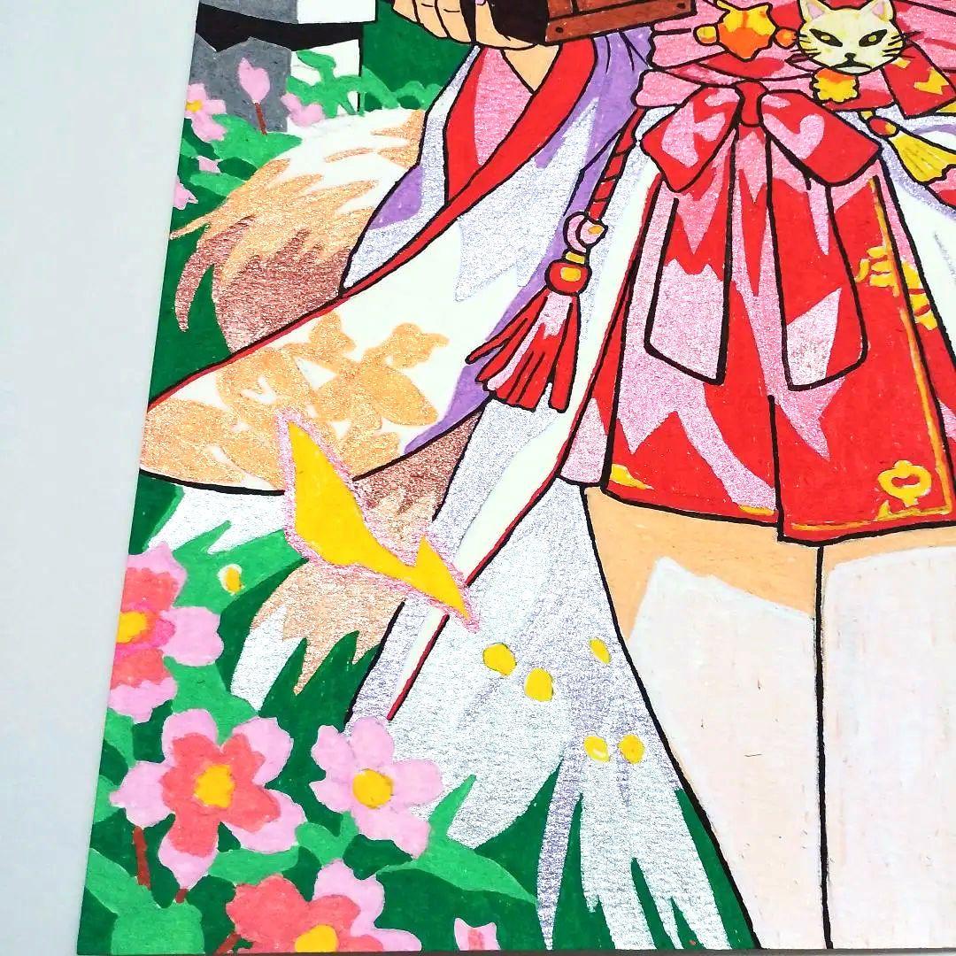 【原画】A4 手描き 和風 狐少女「豊穣と発展」一点物 アナログ