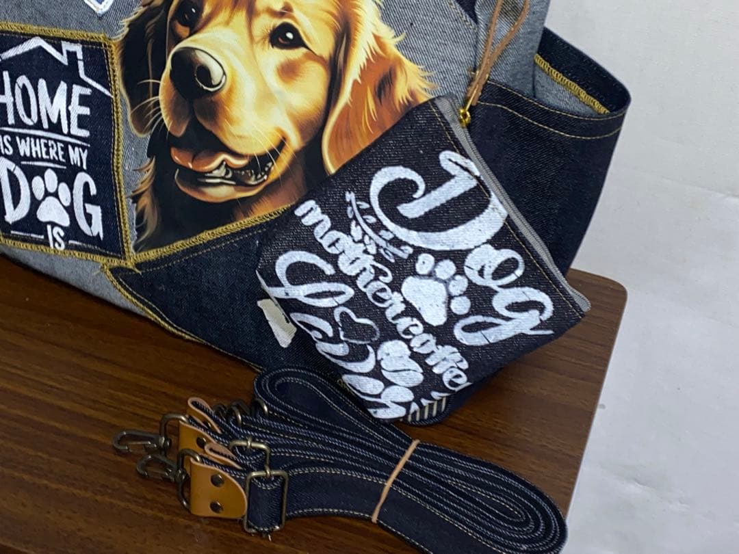 ☆岡山デニム☆☆ゴールデンレトリバー☆リュック両面対応☆4wayあおりバッグ