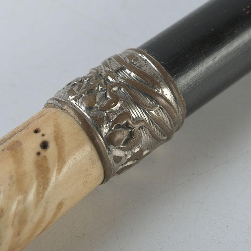 中国　獣骨彫刻　人物文　杖　長さ約93㎝　D　R9135H