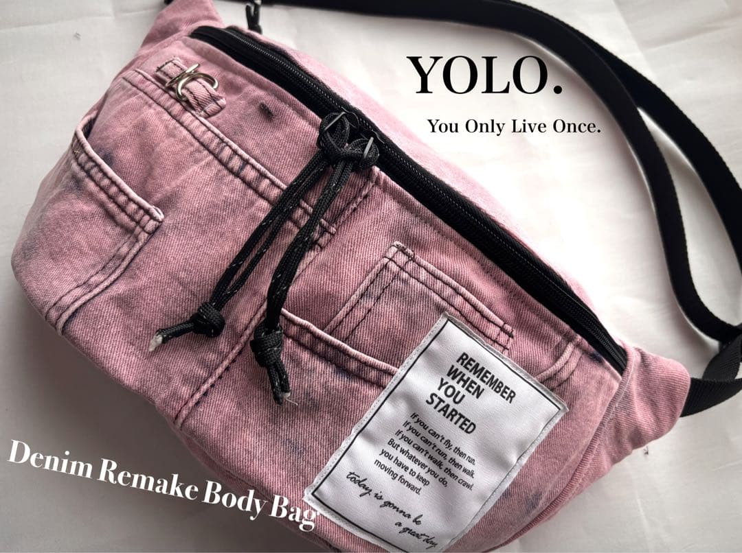 ピンクデニムリメイク ボディバッグ