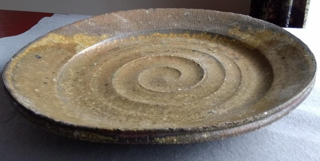 【稀少逸品】越前焼　白越不朝（塩越窯）自然灰釉究極美逸品超巨大38cm大皿No2