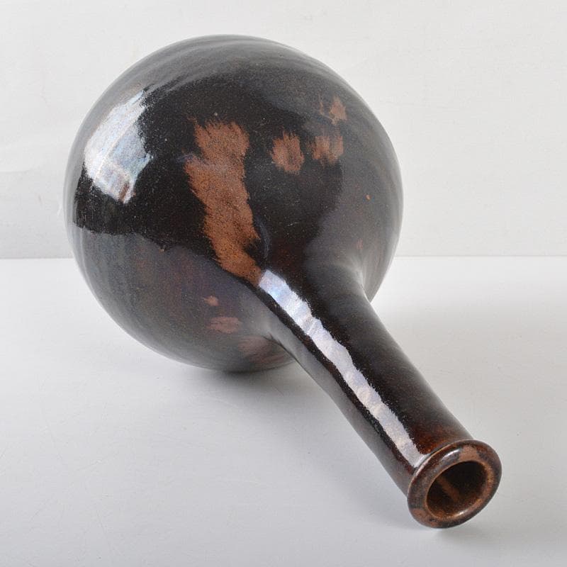 瀬戸焼　古瀬戸　黒釉　徳利　鶴首瓶　時代箱　伝来品　C　R6512