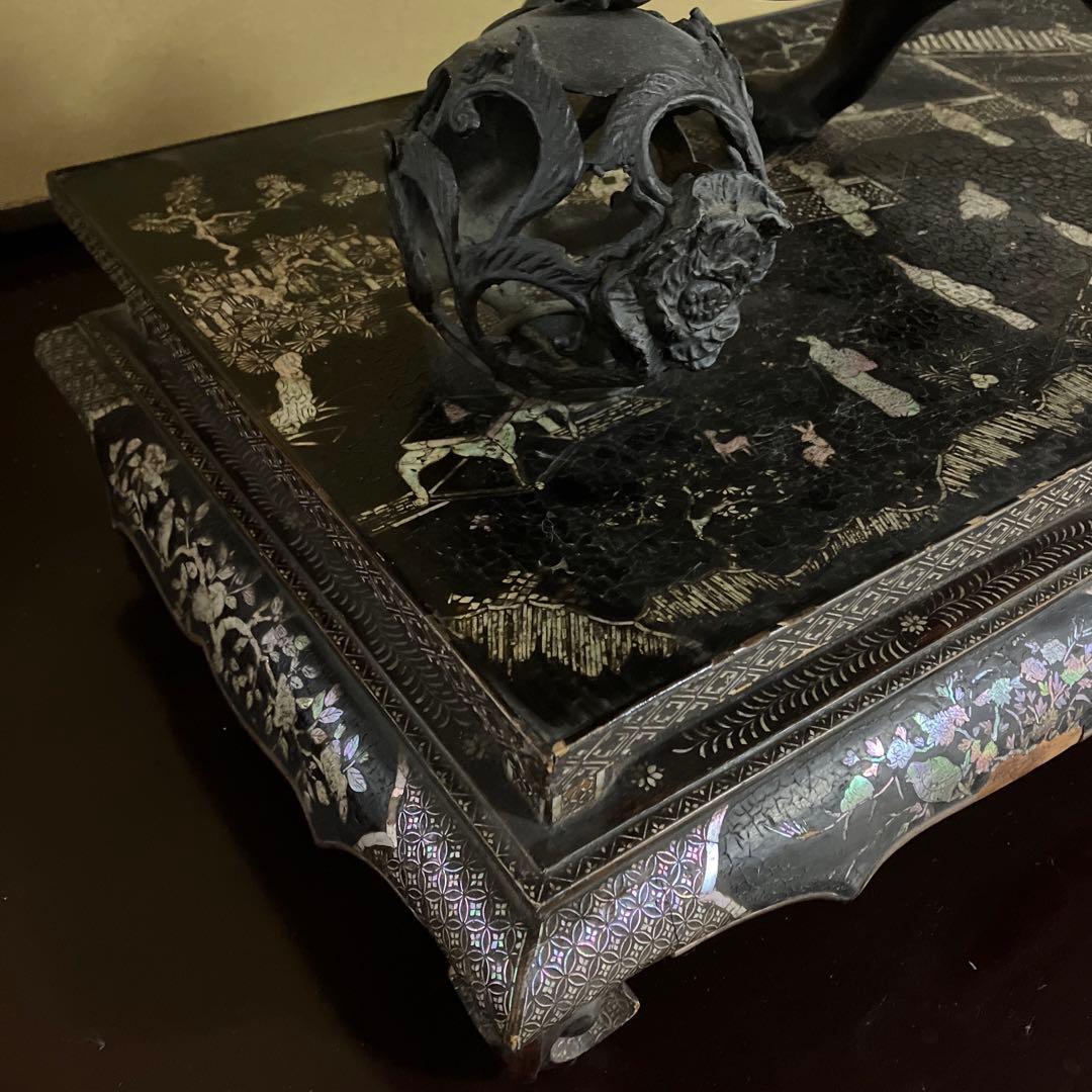 玉獅子香炉　玉獅子置物　銅製　置き物　縁起物　厄除け　高岡銅器　骨董品