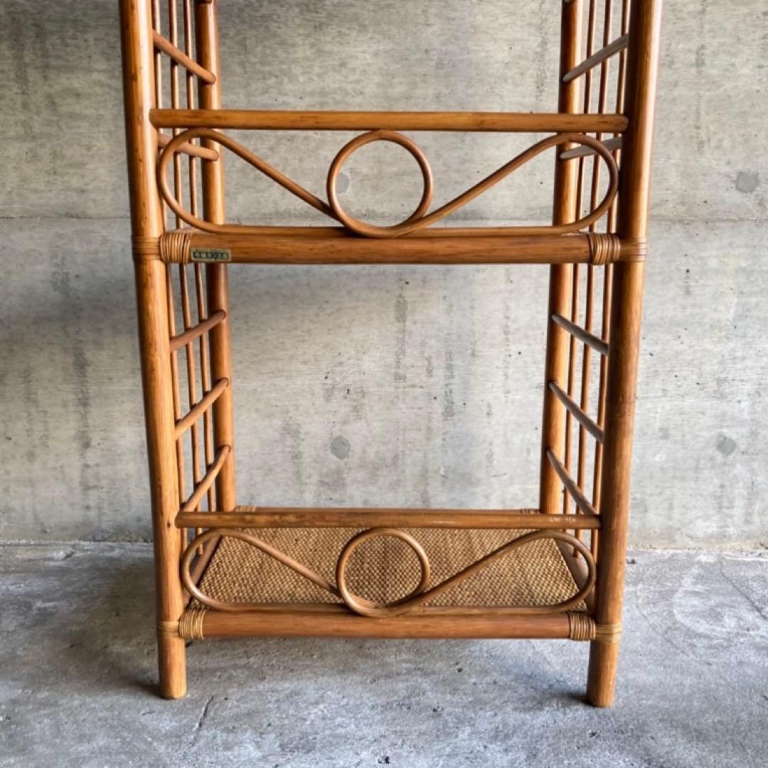 籐 ラタン ラック シェルフ スタンド 3段 飾り棚 置物台 大型 家具 レトロ