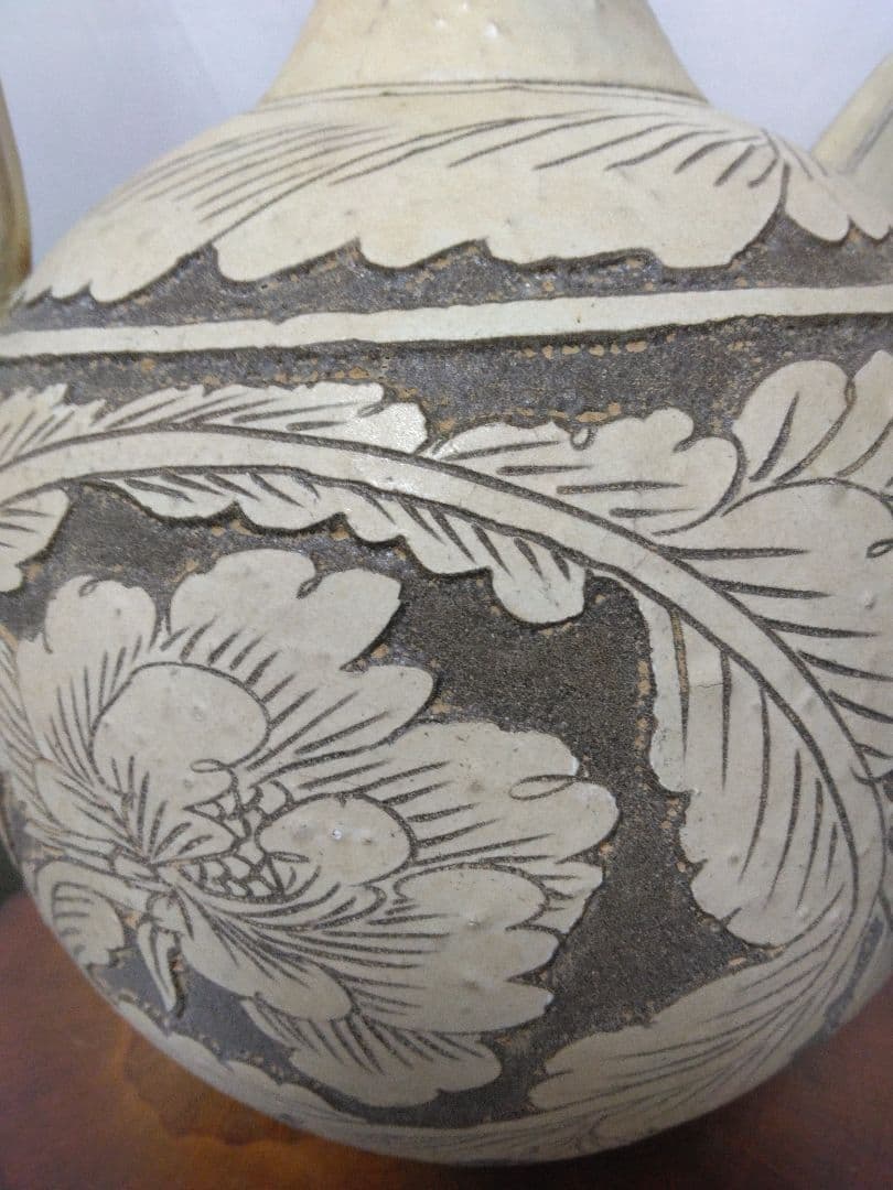 中国美術磁州窯牡丹紋水注