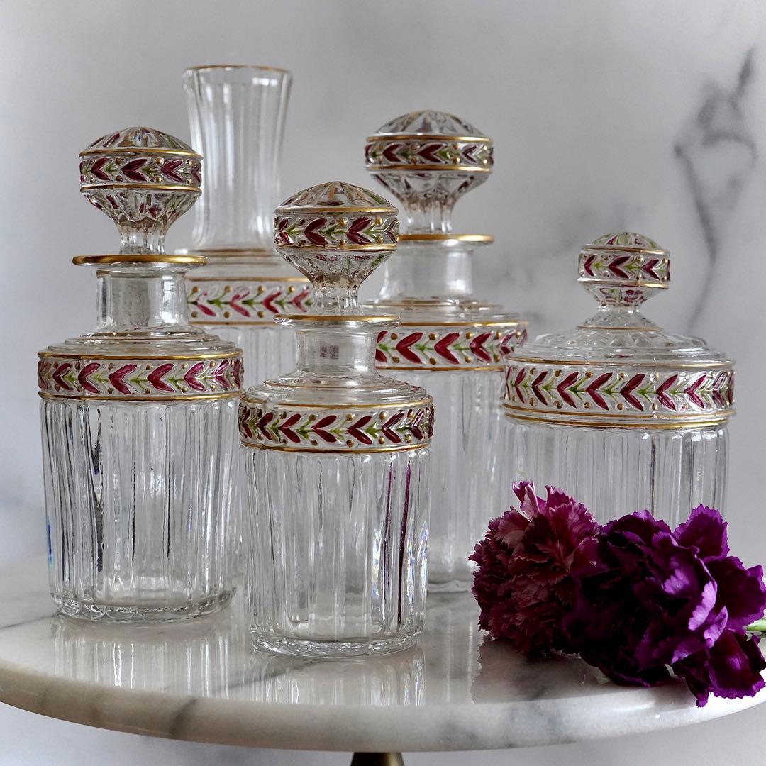 可憐なオールドサンルイ【ローリエ】金彩エナメル彩クリスタル香水瓶 Mサイズ★美品